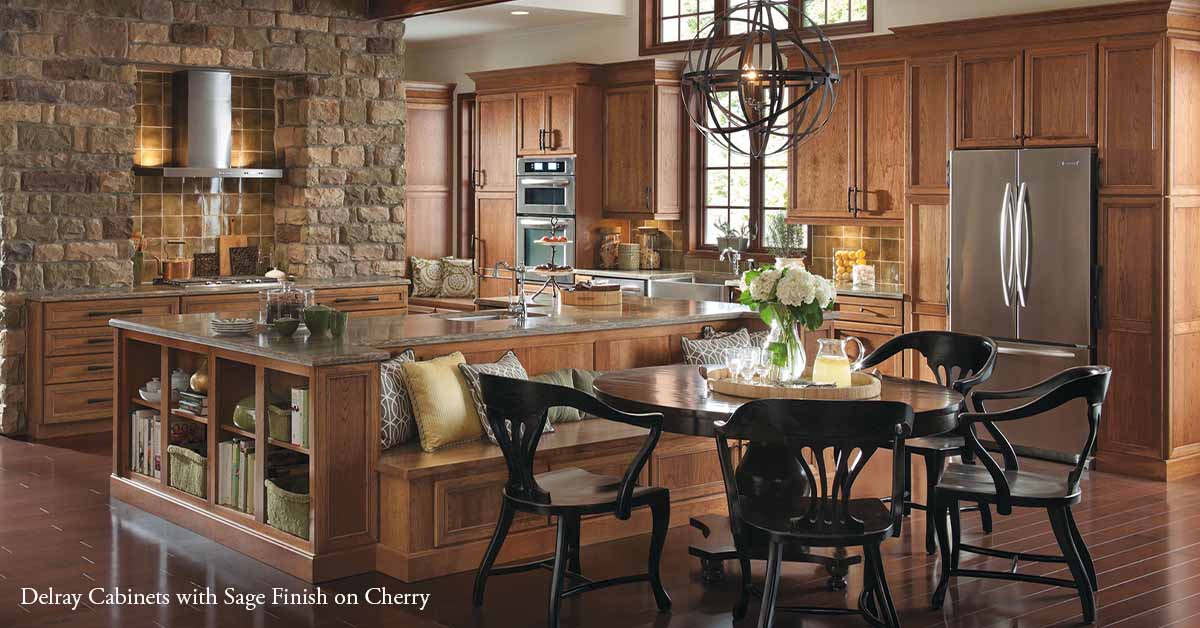 Delray Kitchen Cabinets in Cherry Species with a Sage Finish